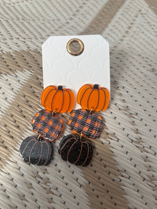 Trio pumpkin plaid earrings