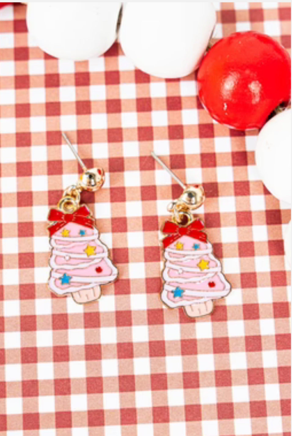 Pink trimmed & tree-riffic earrings