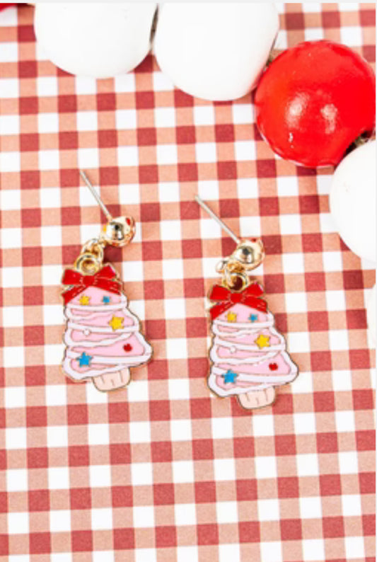Pink trimmed & tree-riffic earrings
