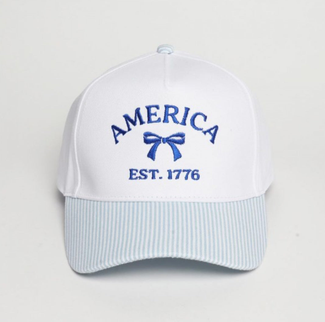 AMERICA" & Bow Embroidered Two Tone Stripe Baseball Cap