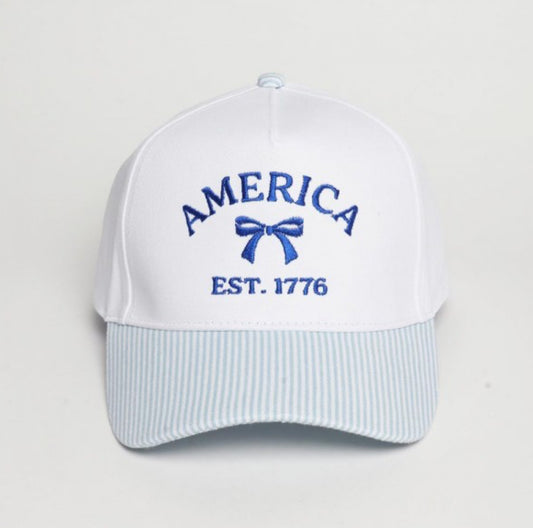 AMERICA" & Bow Embroidered Two Tone Stripe Baseball Cap