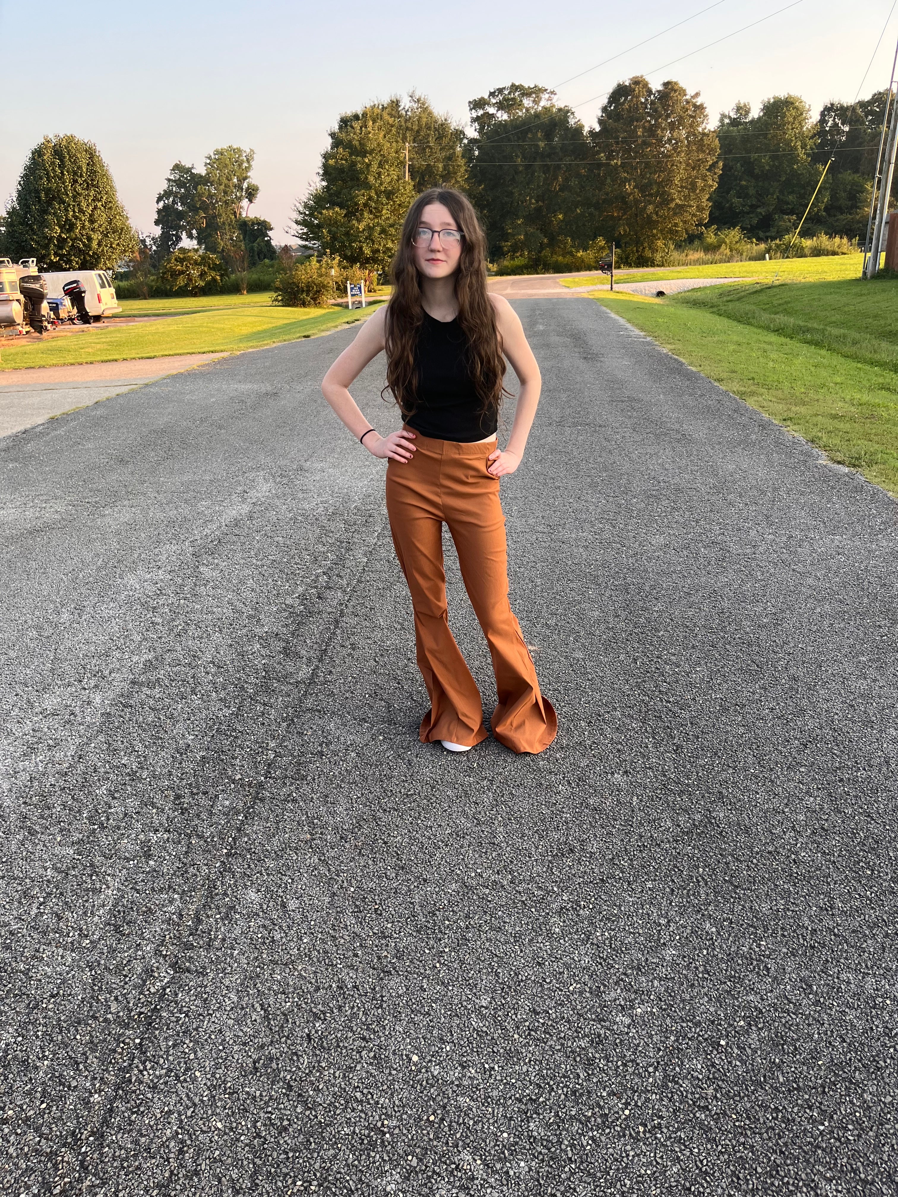 Solid Flared Pants-Rust