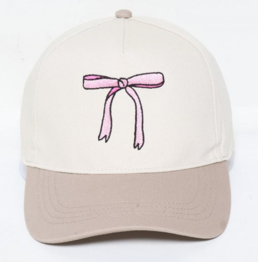 Bow Embroidered Two Tone Baseball Cap-pink