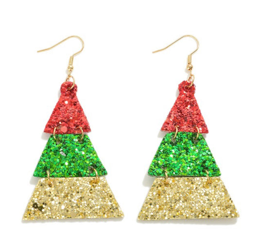 Multi Color Glitter Christmas Tree Earrings