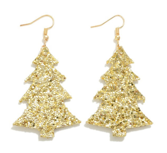 Gold Glitter Christmas Tree Earrings