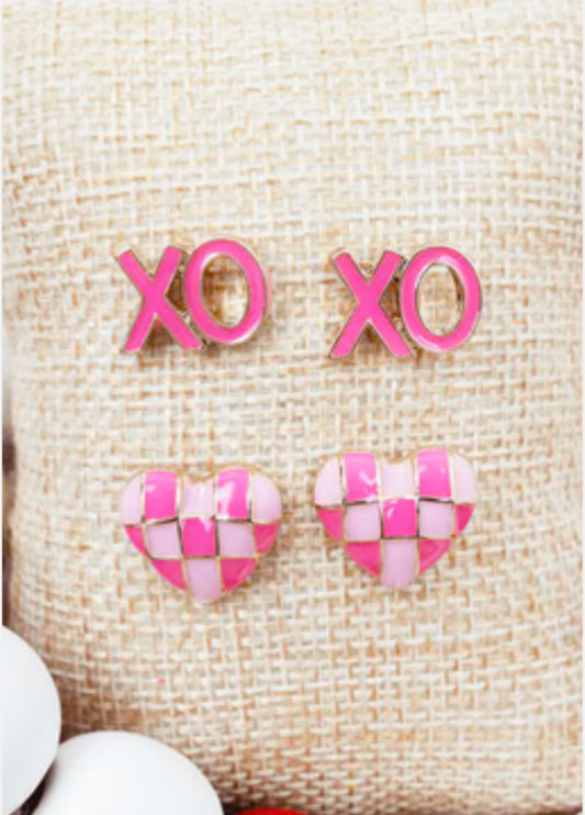Pink Hearts & Kisses Earring Set