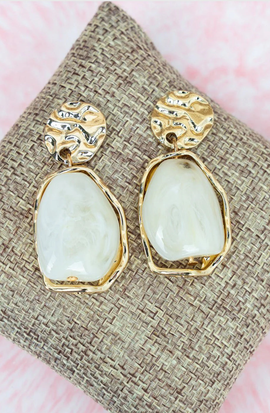 SOFT FOCUS CREAM AND GOLDTONE DANGLE EARRINGS