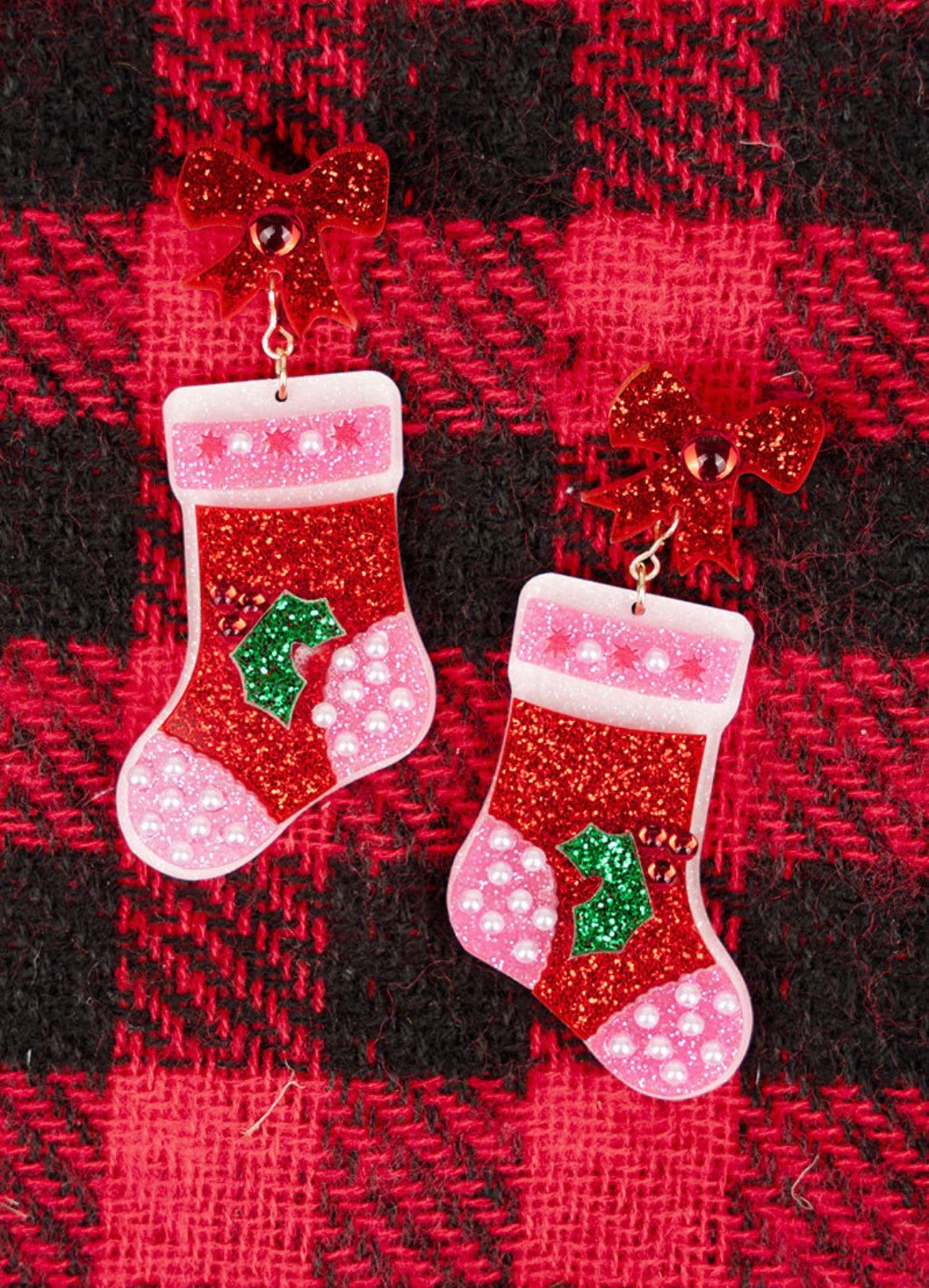 RED AND PINK STOCKING ACRYLIC EARRINGS