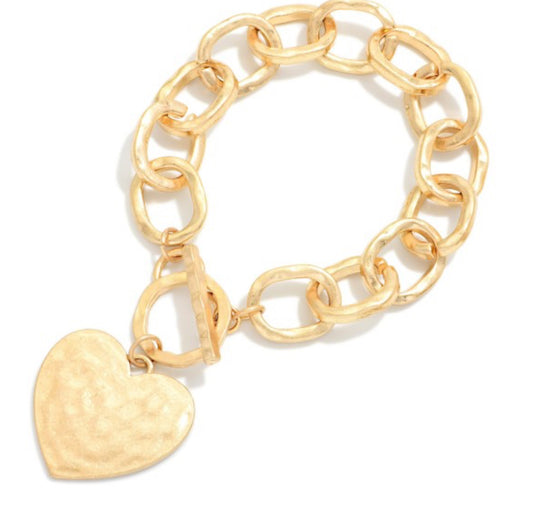 Heart Hammered Chain Link Bracelet