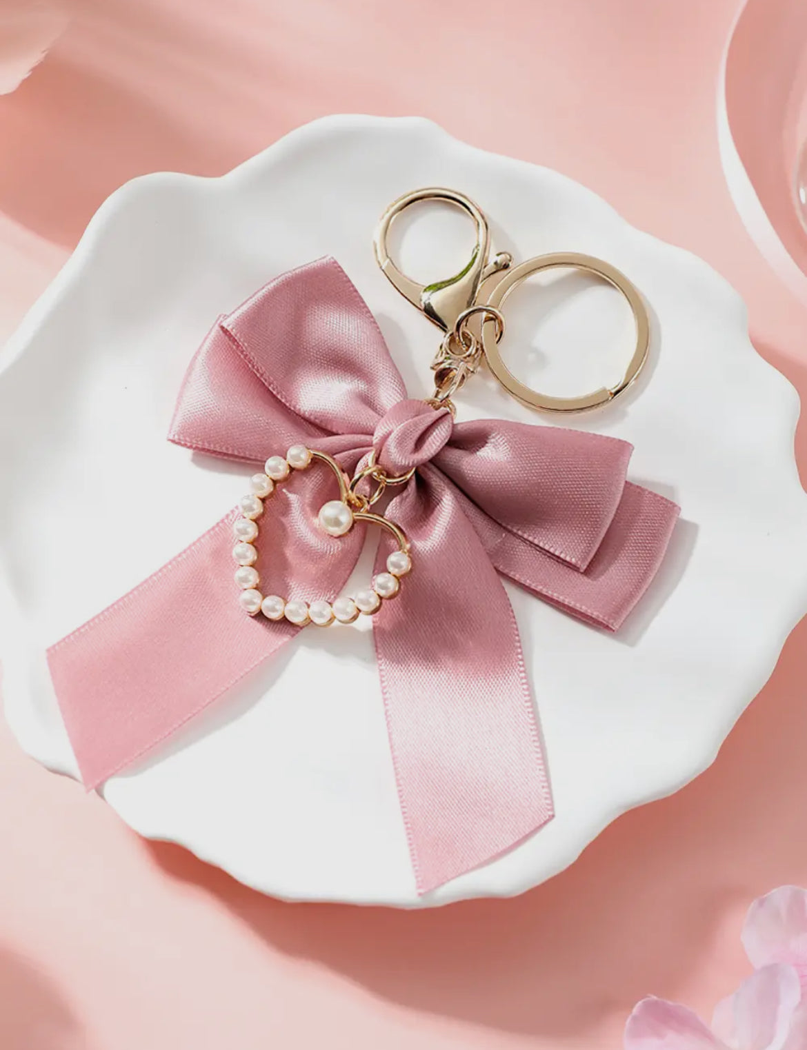 Pearl Heart Bow Knot Keychain