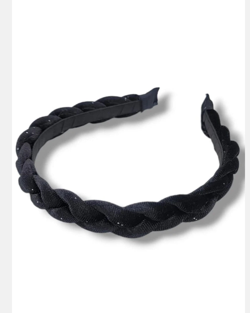 BE CLEVER SOIREE SEASON BRAIDED SPARKLE VELVET HEADBAND, BLACK