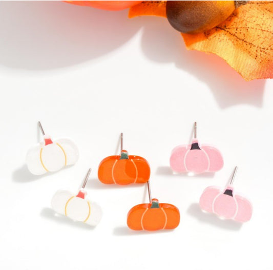 Glitter Acetate Pumpkin Stud Earrings