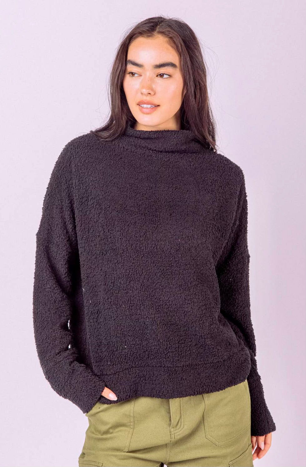 Fuzzy Soft Cozy Knit Top-Black