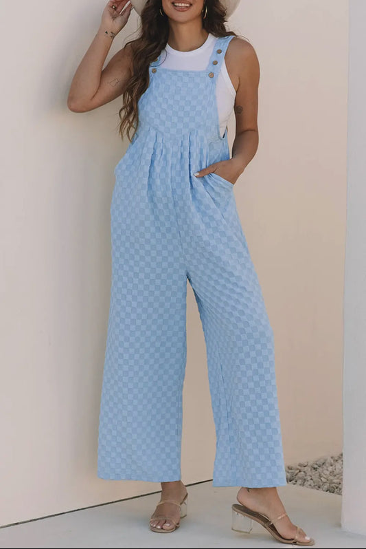 Checkered Pocketed High Waist Wide Leg Overall