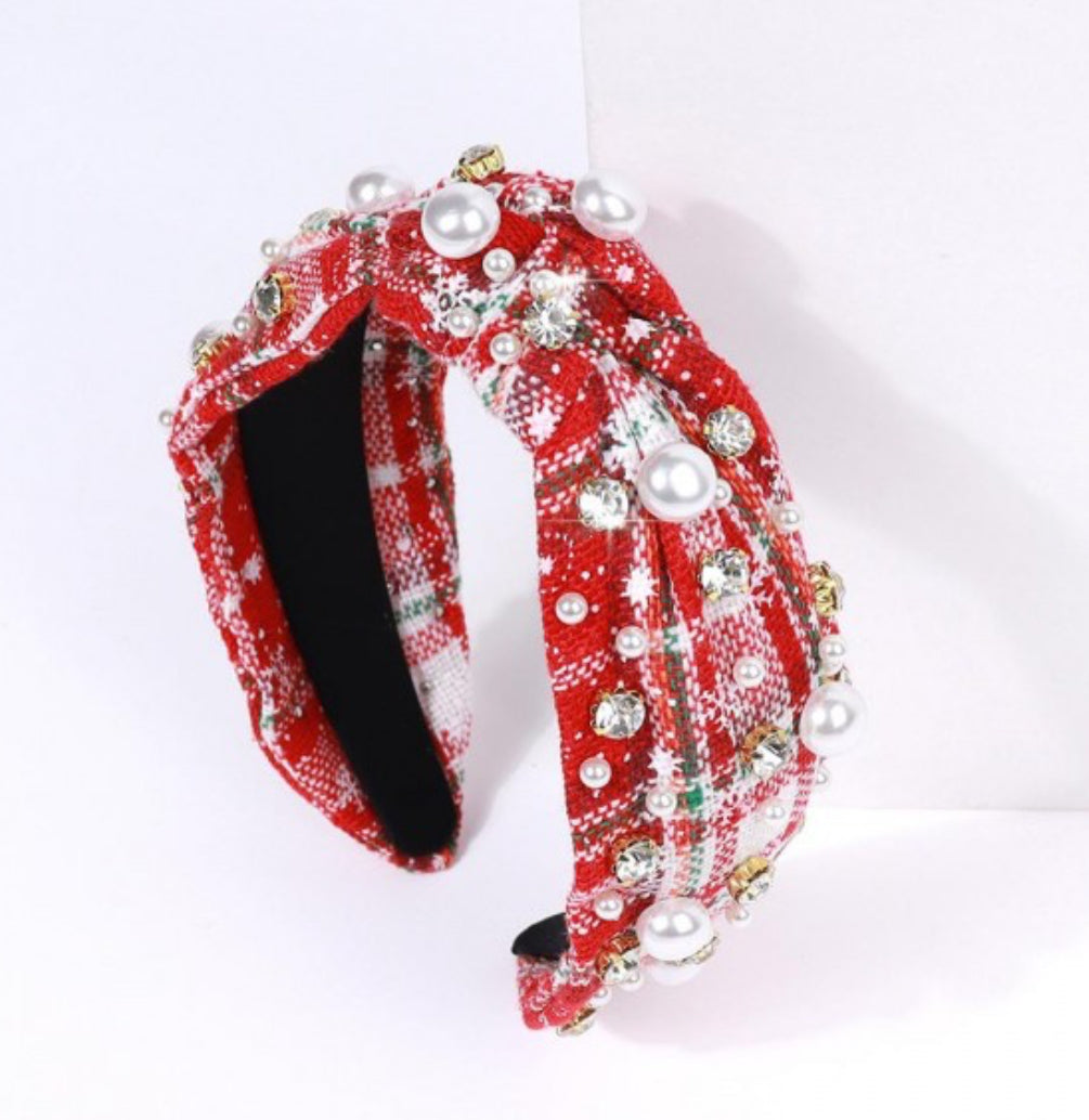 Red Tinsel & Tweed Headband