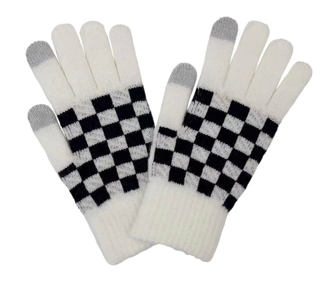 Do Everything In Love Ivory Plaid Knit Gloves