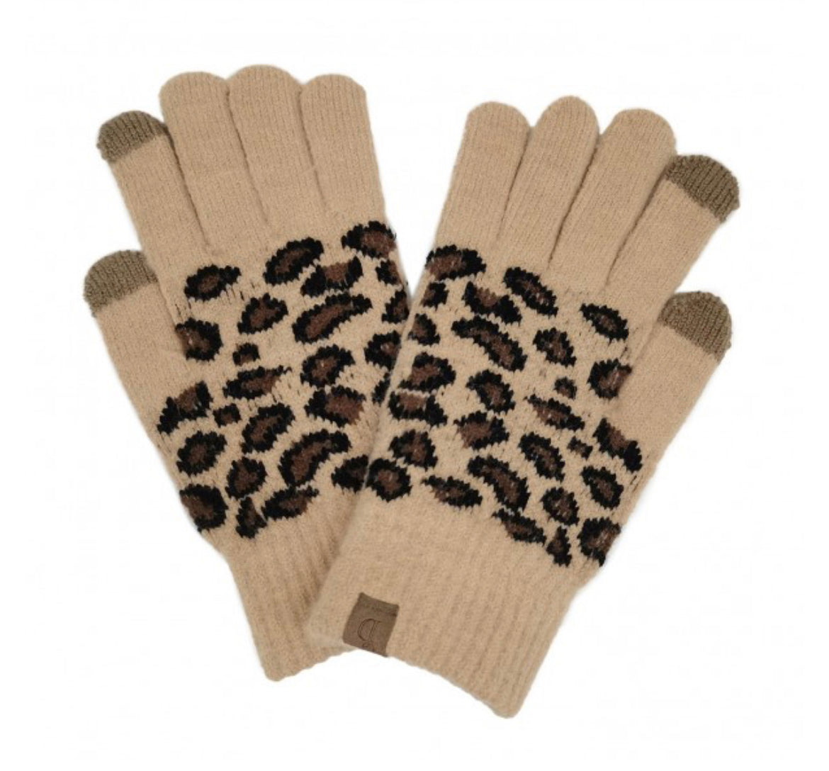 Leopard Print Knit Smart Touch Gloves