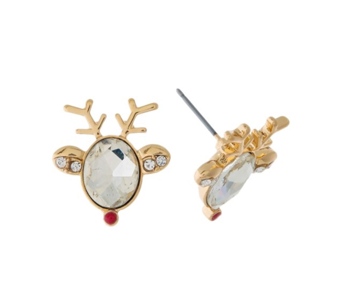 Gold Reindeer Stud Earrings