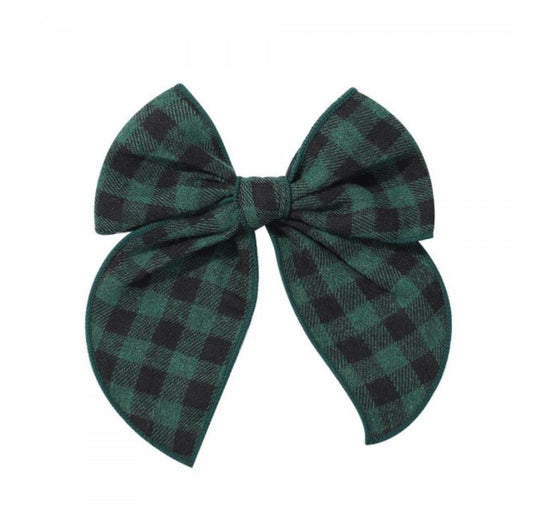 Green/Black Plaid Hair Bow