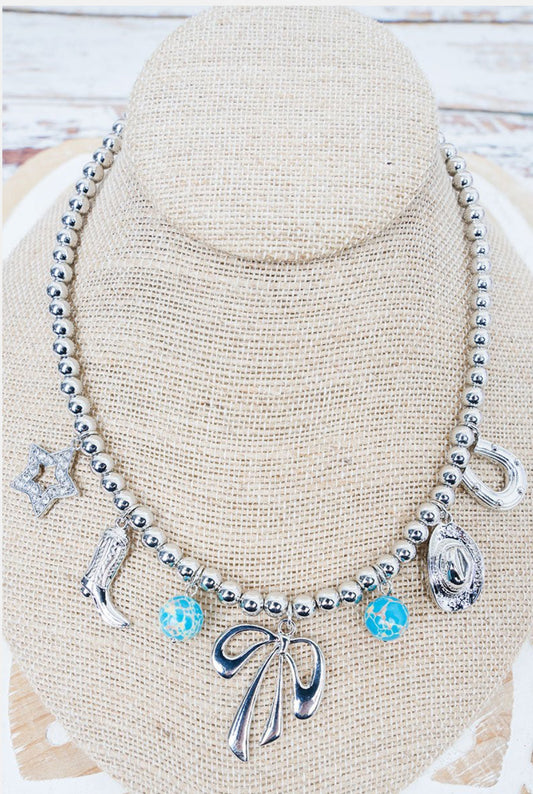 SWEETSPUR SILVERTONE CHARM NECKLACE