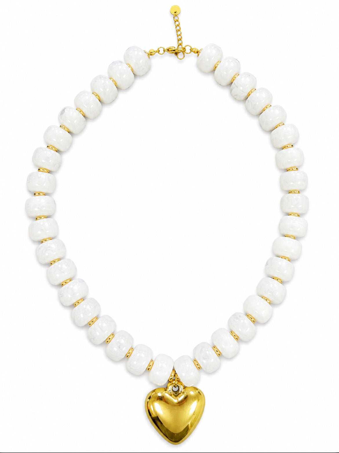 White Beaded Heart Necklace