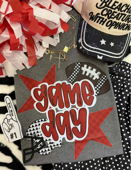 GAME DAY RED CHECKERED STARS TEE