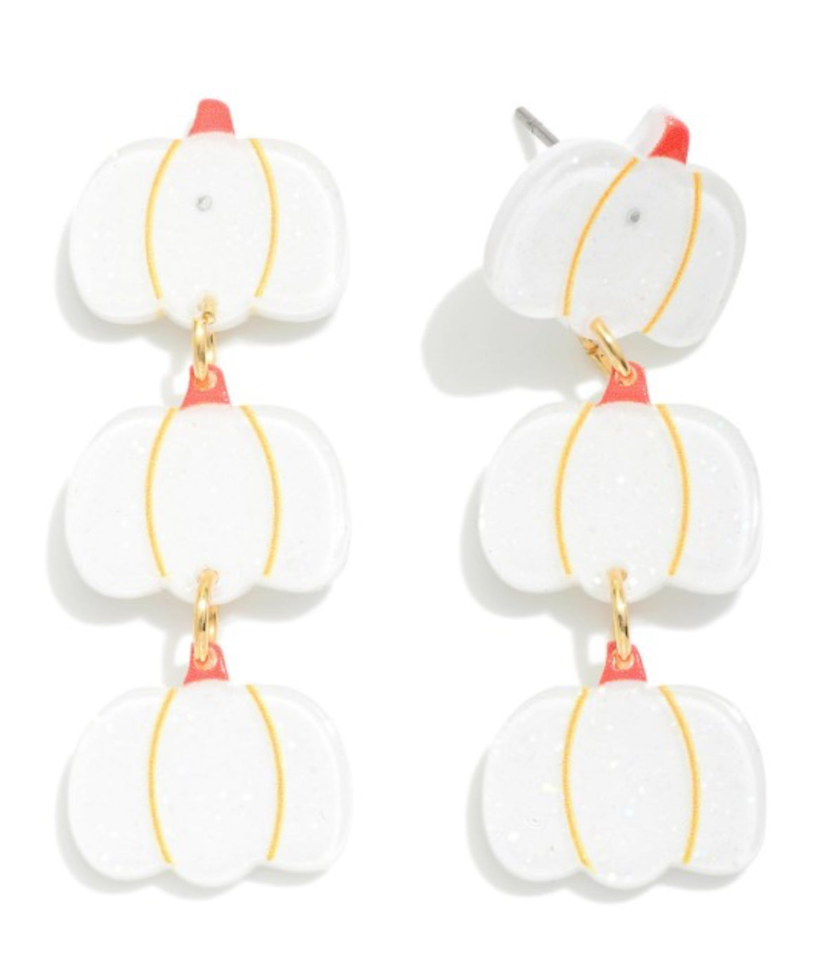 Linked Glitter Acetate Pumpkin Drop Earrings-White