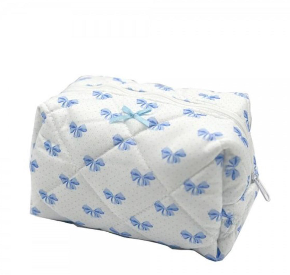 Quilted Puffer Bow Print Makeup Pouch