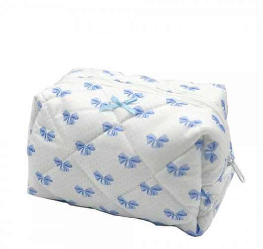 Quilted Puffer Bow Print Makeup Pouch