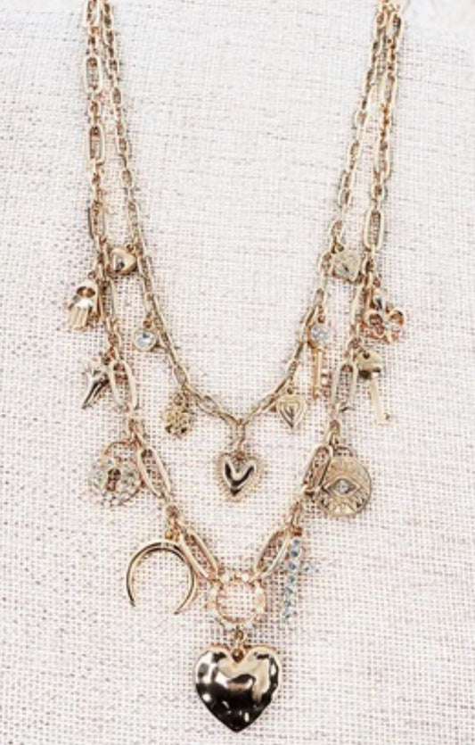 HEART'S TREASURE GOLDTONE DOUBLE NECKLACE SET