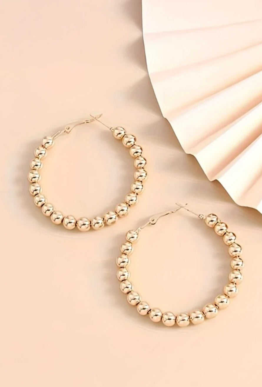 STATUS SYMBOL GOLDTONE BEADED HOOP EARRINGS