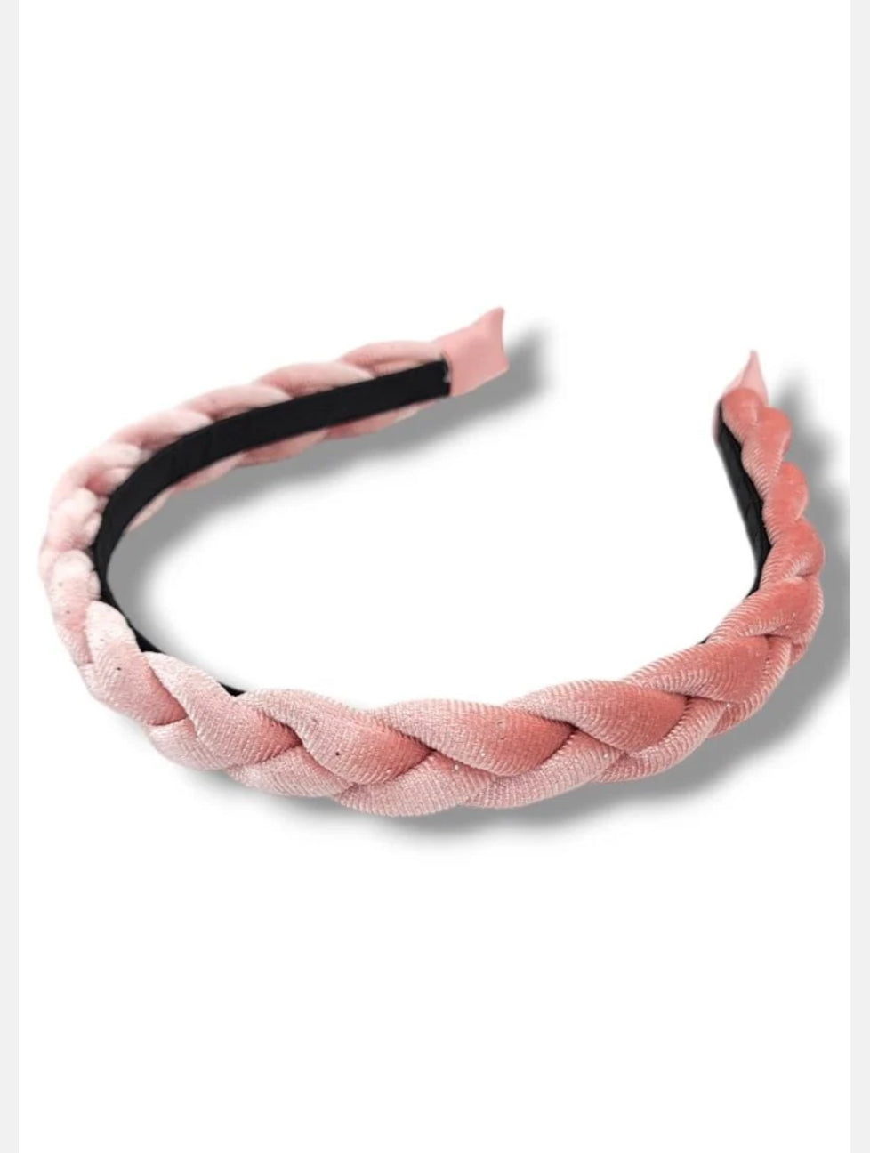 BE CLEVER SOIREE SEASON BRAIDED SPARKLE VELVET HEADBAND, PINK