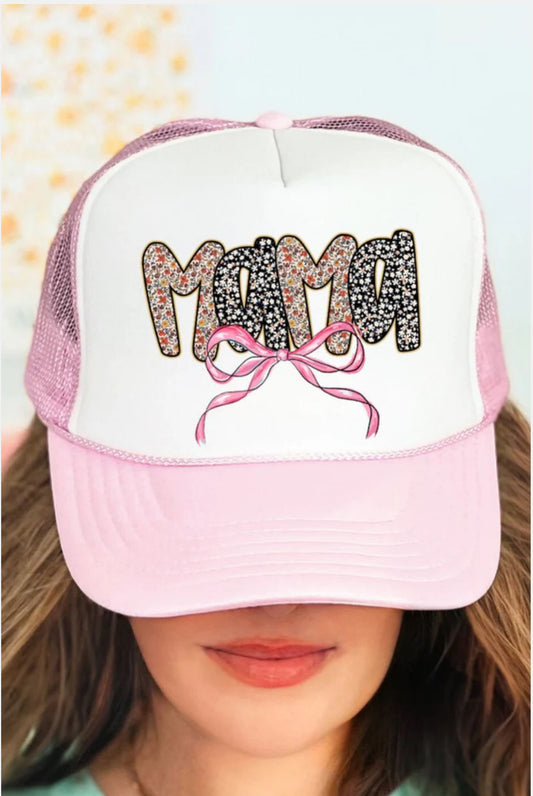 BUBBLE MAMA RIBBON SOFT PINK WITH WHITE FOAM FRONT TRUCKER HAT