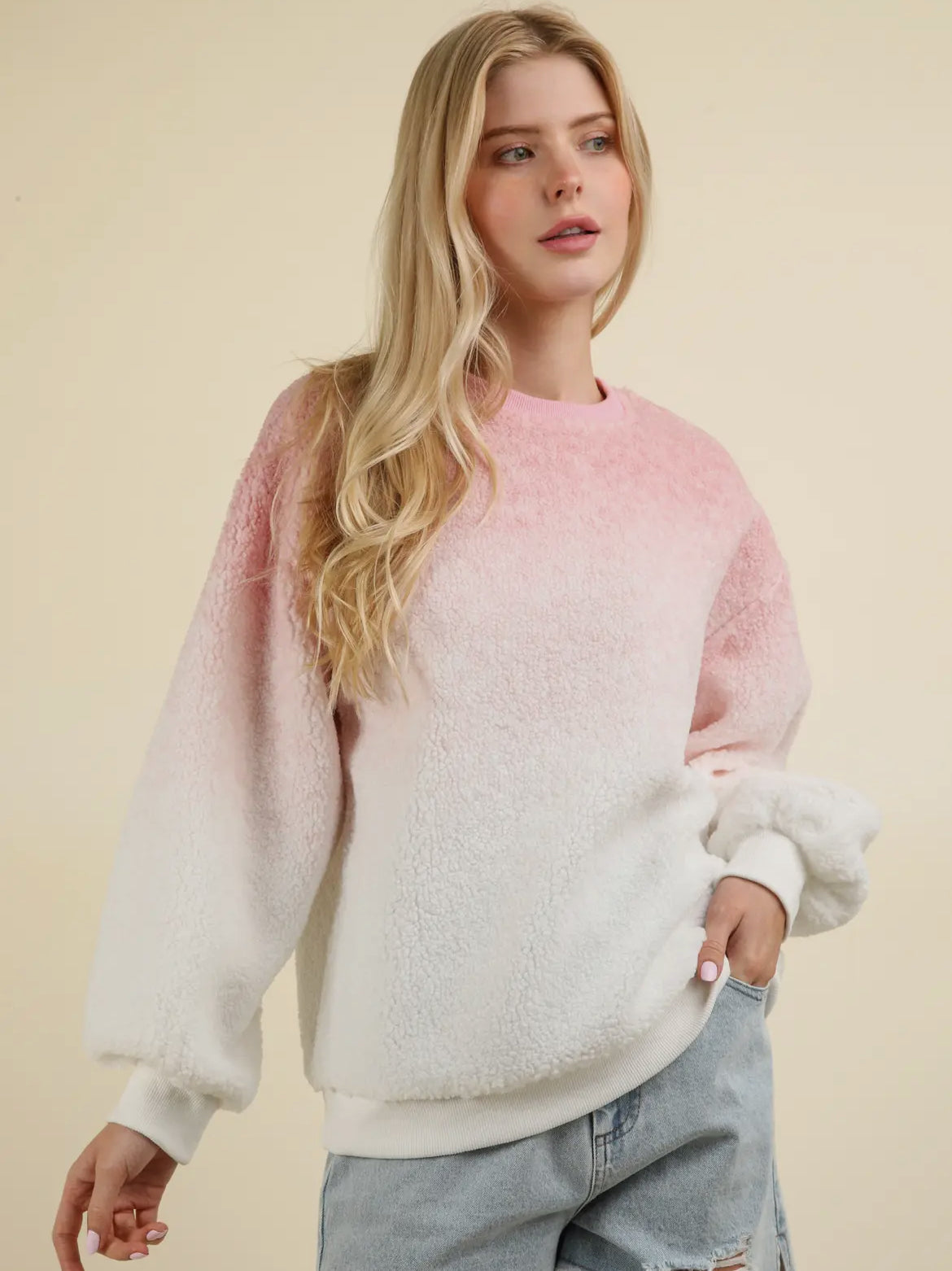 Pink Fleece Ombré Top