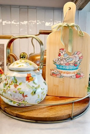 STITCHES & STONEWARE WOOD CUTTING BOARD