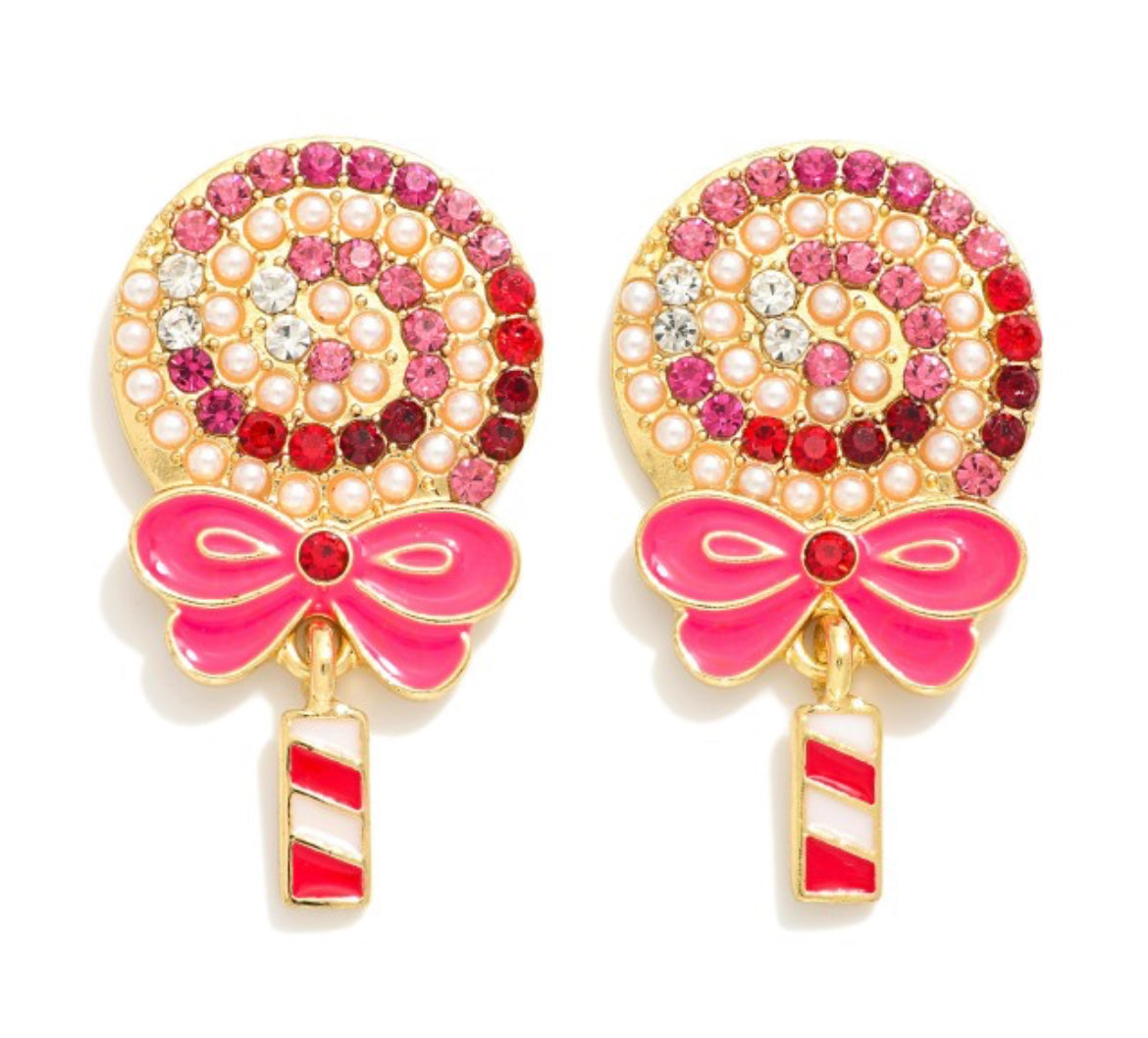 Rhinestone & Pearl Christmas Candy Earrings