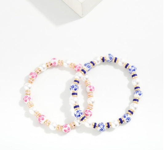 Chinoiserie Bead & Pearl Beaded Stretch Bracelet