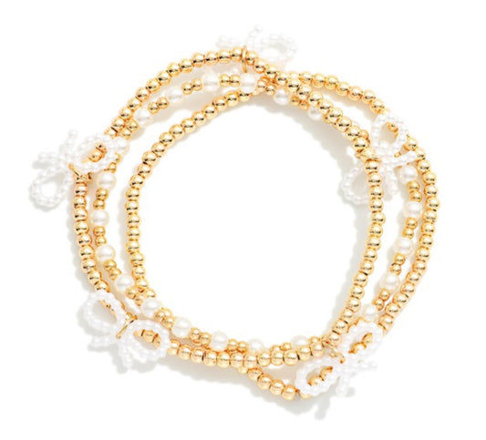 Pearl & Bow Stretch Bracelet Set