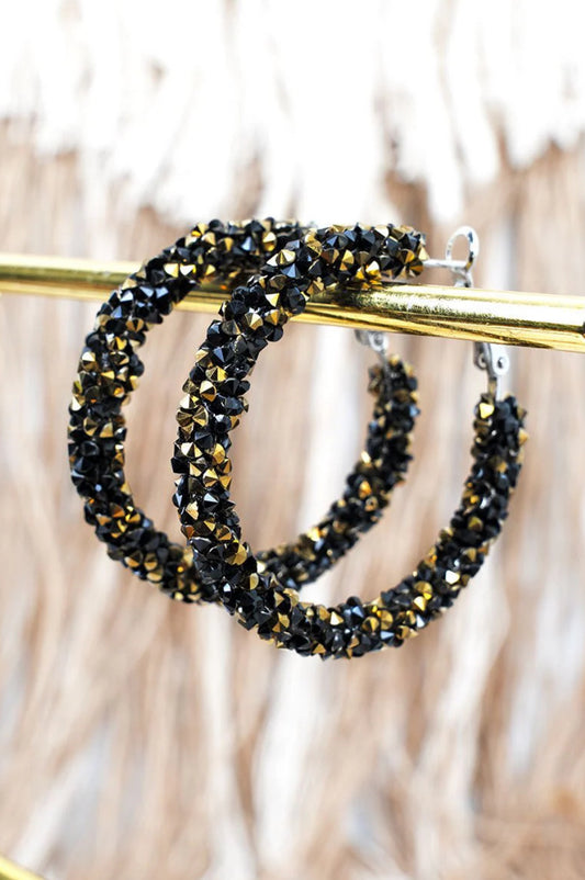 BLACK & GOLD DAZZLE ON HOOP EARRINGS