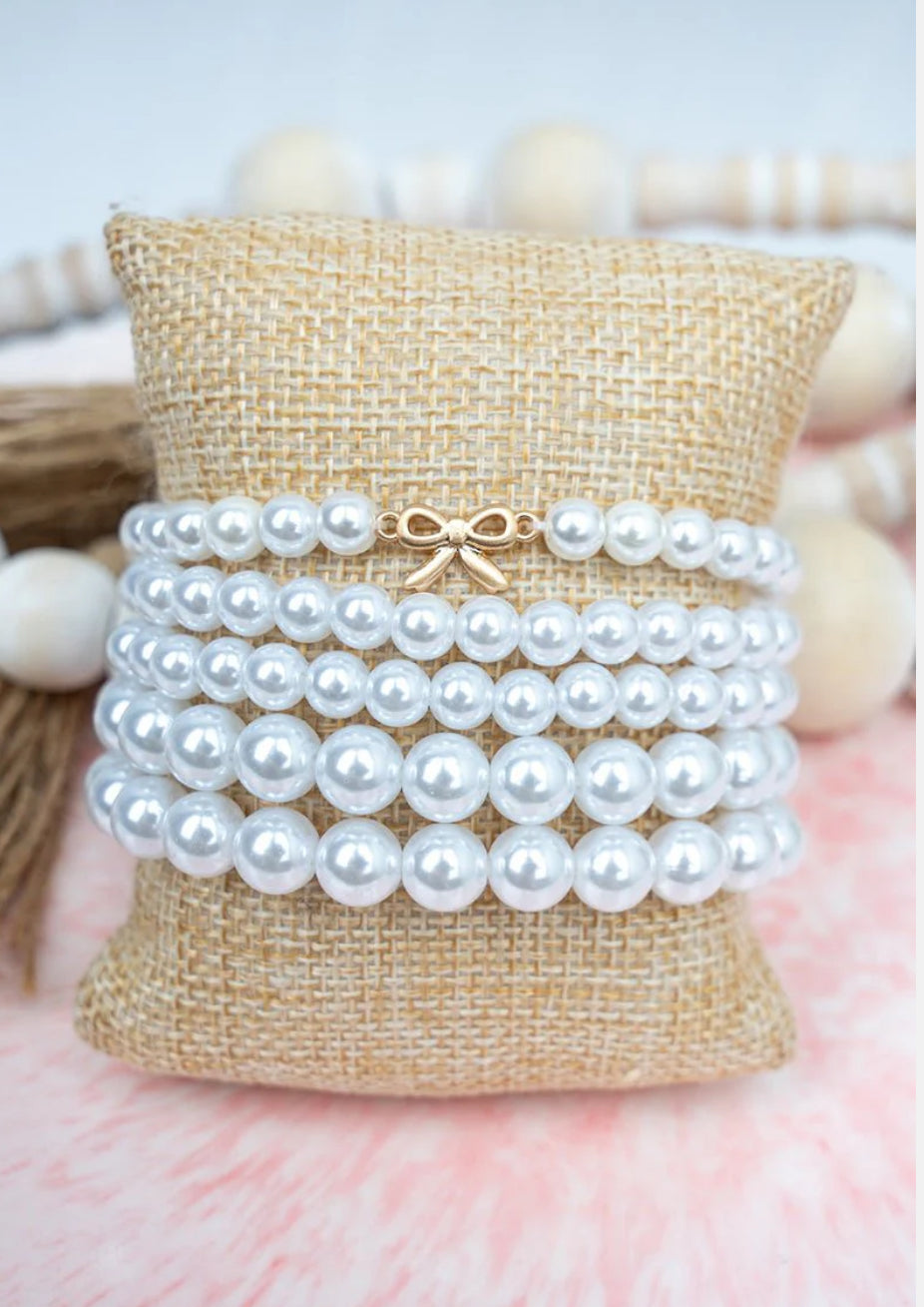 PEARL SOCIETY MATTE GOLDTONE BOW BRACELET SET