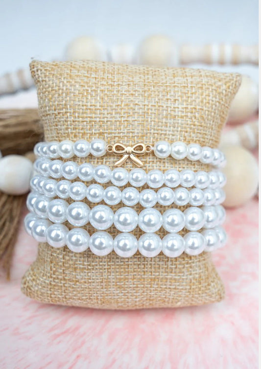 PEARL SOCIETY MATTE GOLDTONE BOW BRACELET SET
