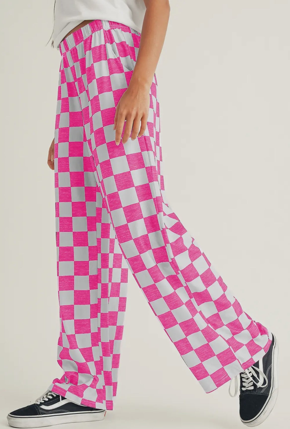 Checked Print High Waist Wide Leg Pants