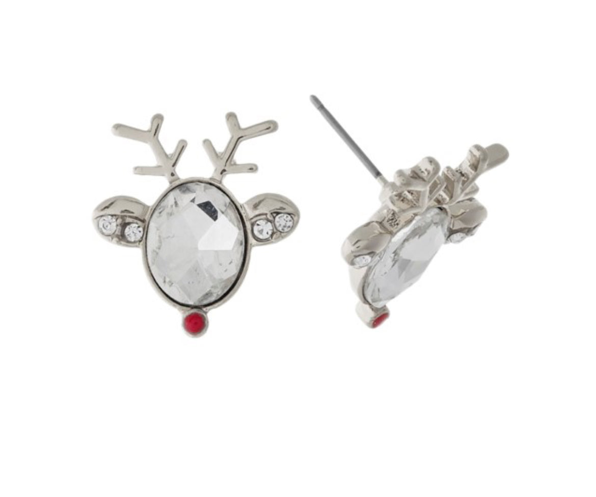 Silver Reindeer Stud Earrings