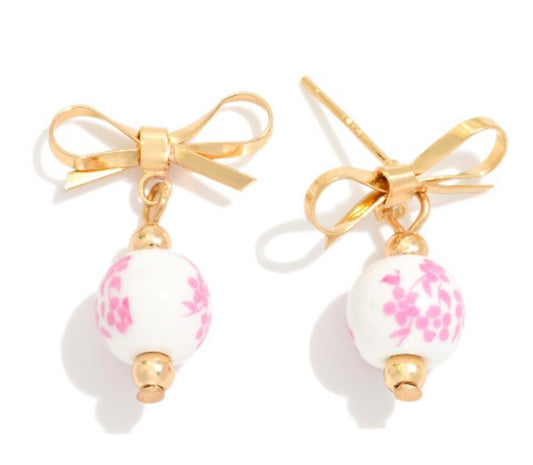 Pink Chinoiserie Bead Bow Studs