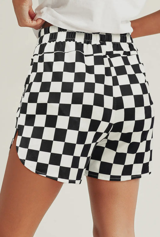 Checkered Print High Waisted Shorts