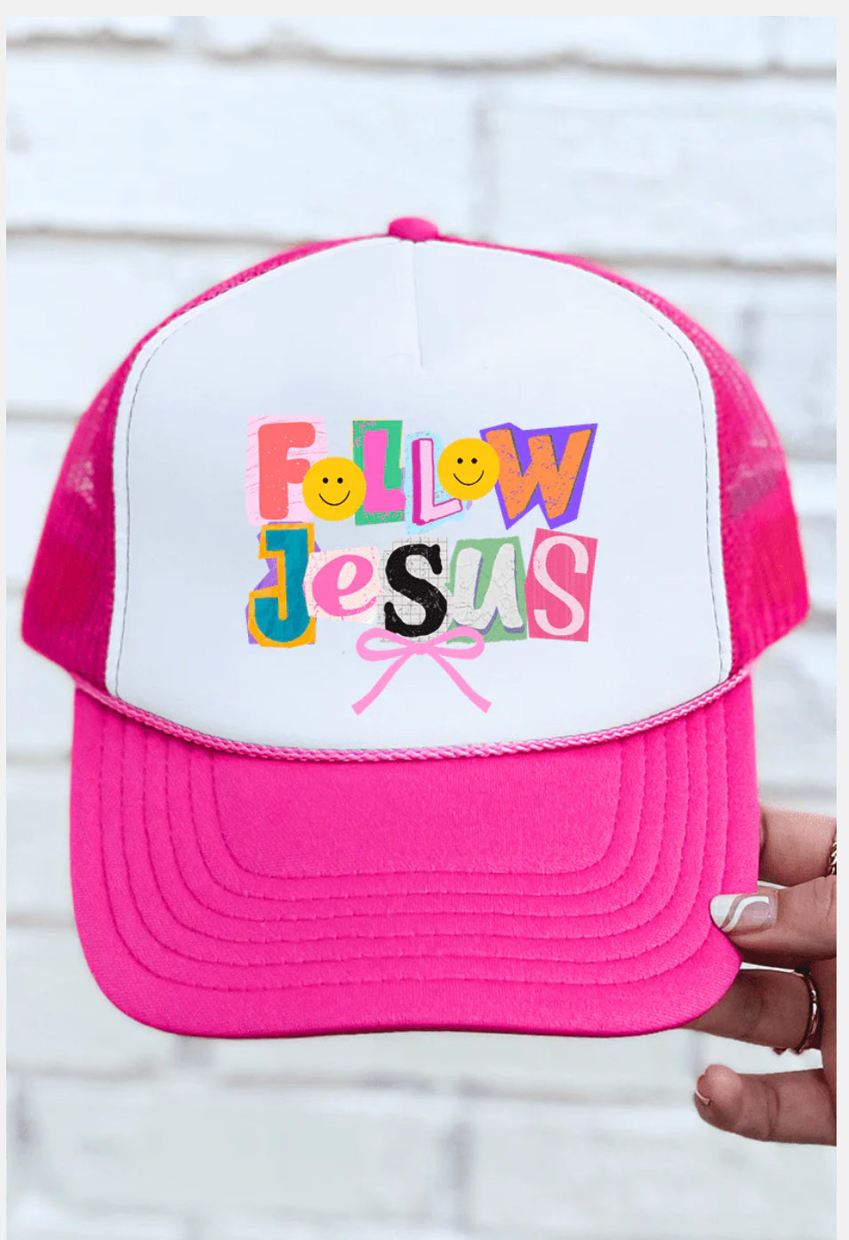BOLD FOLLOW JESUS HOT PINK WITH WHITE FOAM FRONT TRUCKER HAT