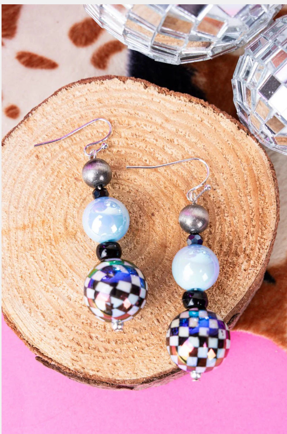 CHECKERED BALL BEADED EARRINGS