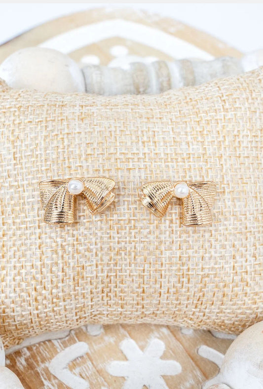 PEARLS & POISE GOLDTONE BOW EARRINGS