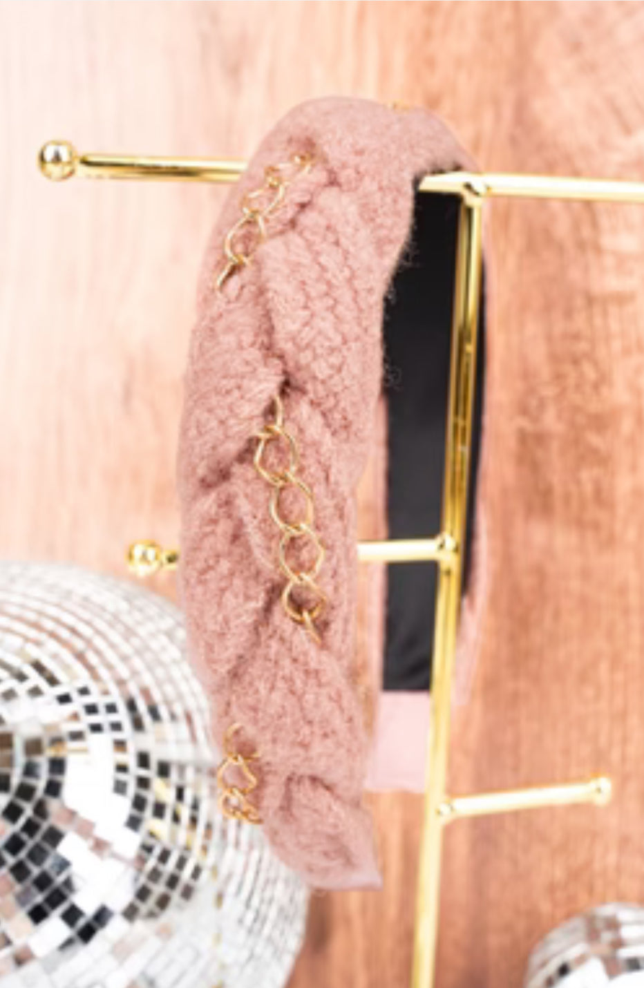 Central Park Braided Knit Chain Pink Headband