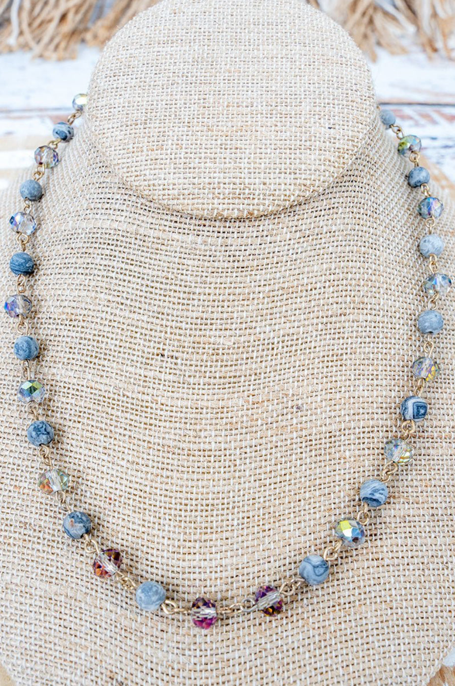GRAY MARA STONE & FACETED BEAD NECKLACE